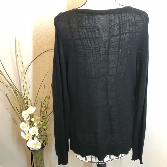 AB Studio Sheer Knit Blouse Long Sleeve Top with Underlay Shirt Size Large NEW - Picture 3 of 6